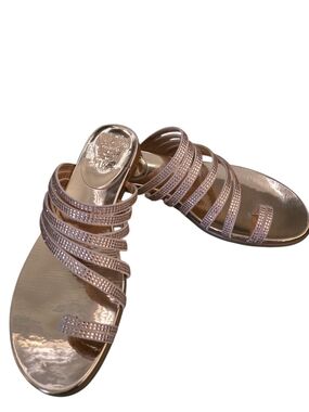Vince Camuto Women's Metallic Rose Strappy Slide Sandals Size 7.5